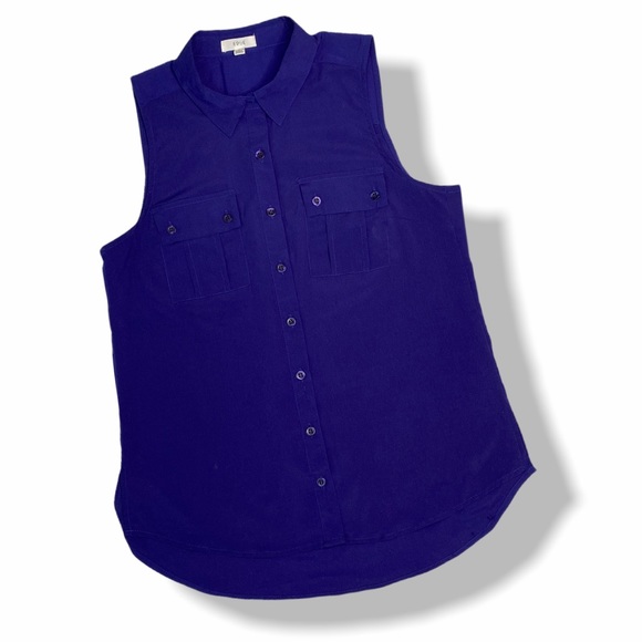 EDGE Royal Blue Button Up Sleeveless Blouse S - Picture 3 of 9